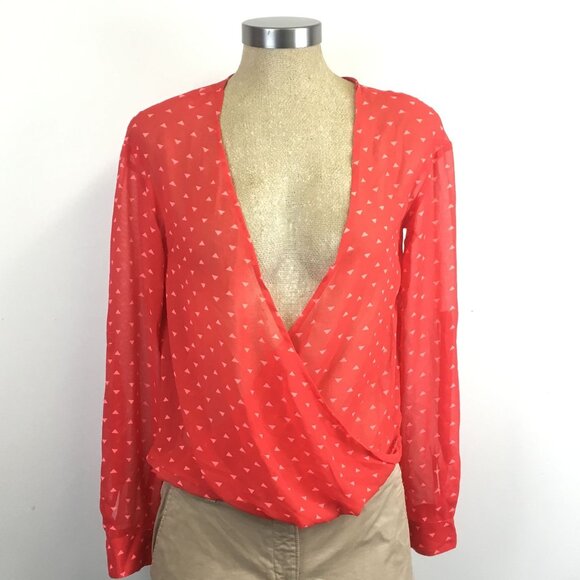 New Decree Red Surplice Front Sheer Blouse Womens Size XS - Picture 1 of 5